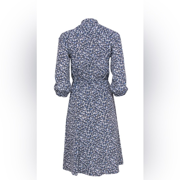 Ralph Lauren - Blue Floral Print Long Sleeve Button-Up Shirtwaist Dress - Picture 3 of 6